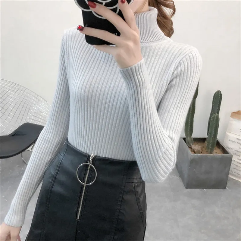 2019 Women Sweater casual solid turtleneck female pullover full sleeve warm soft spring autumn winter knitted cotton