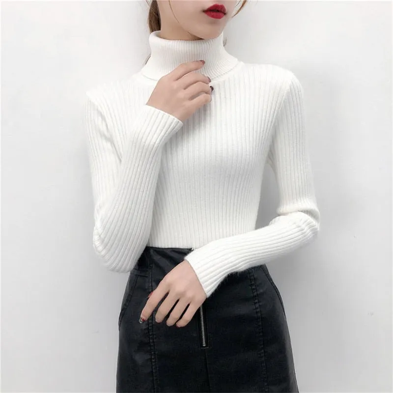 2019 Women Sweater casual solid turtleneck female pullover full sleeve warm soft spring autumn winter knitted cotton