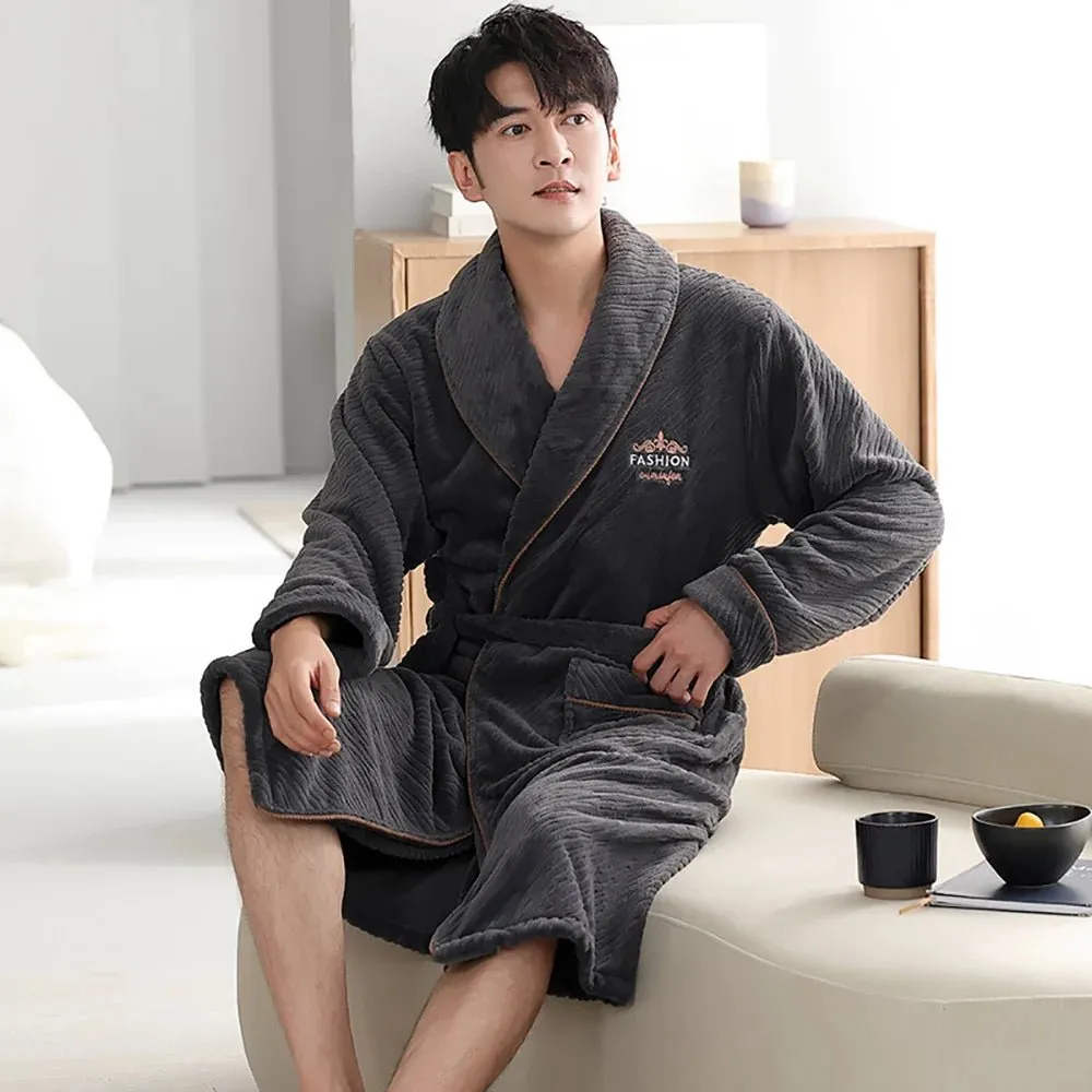 4XL Big Size Pijamas For 110kg Men's Bathrobe Warm Winter Thicken Short Plush Nightwear Men Loose Soft Shower Robe Dressing Gown