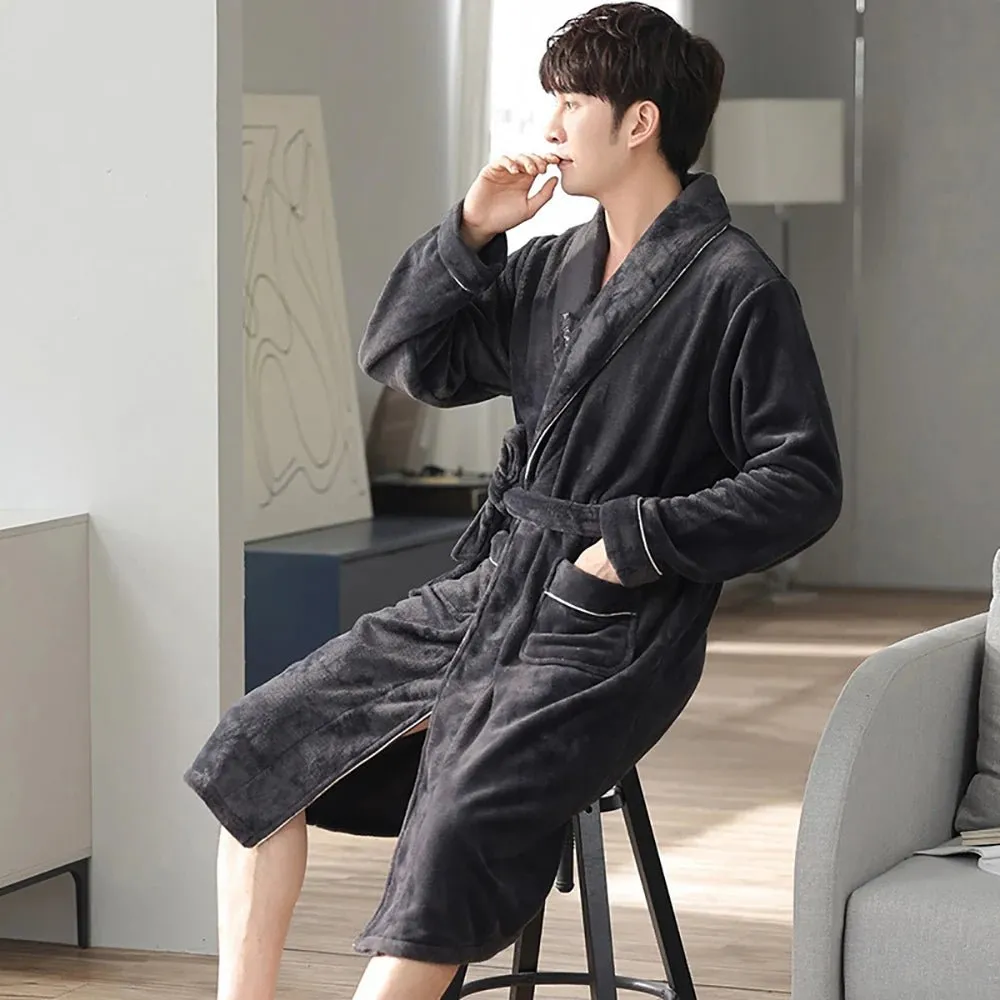4XL Big Size Pijamas For 110kg Men's Bathrobe Warm Winter Thicken Short Plush Nightwear Men Loose Soft Shower Robe Dressing Gown