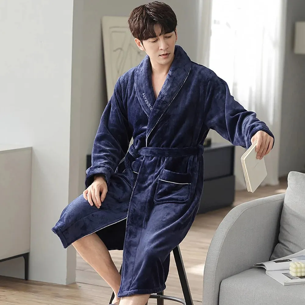 4XL Big Size Pijamas For 110kg Men's Bathrobe Warm Winter Thicken Short Plush Nightwear Men Loose Soft Shower Robe Dressing Gown