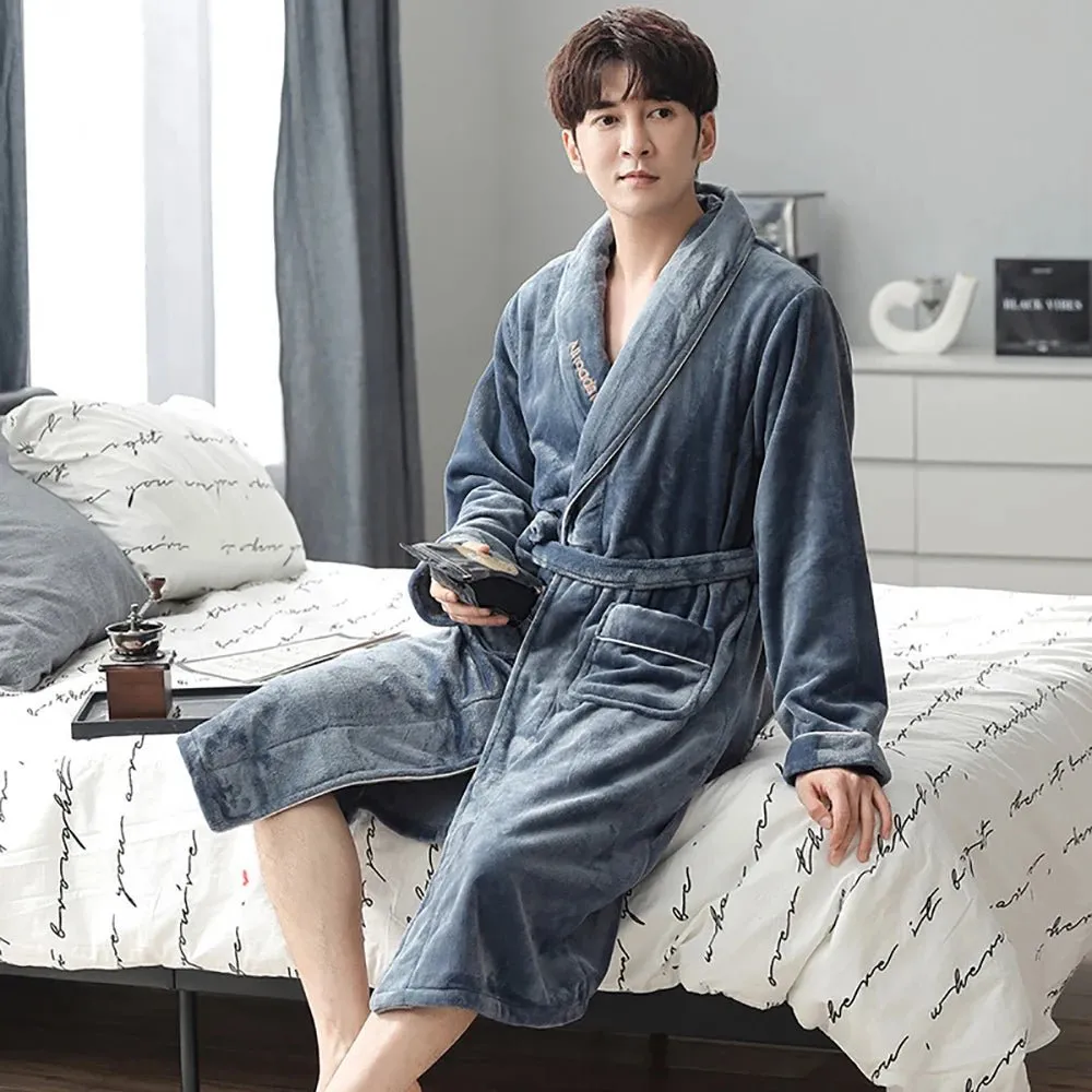 4XL Big Size Pijamas For 110kg Men's Bathrobe Warm Winter Thicken Short Plush Nightwear Men Loose Soft Shower Robe Dressing Gown
