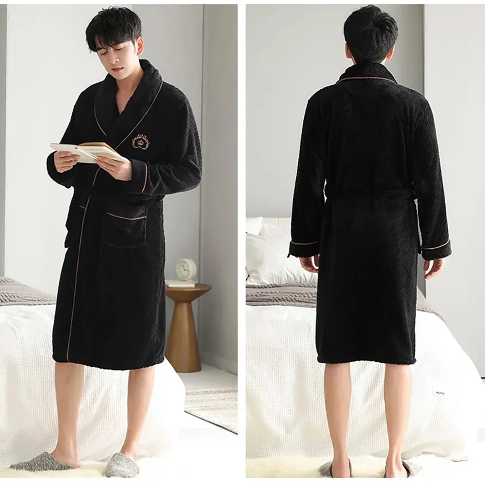 4XL Big Size Pijamas For 110kg Men's Bathrobe Warm Winter Thicken Short Plush Nightwear Men Loose Soft Shower Robe Dressing Gown