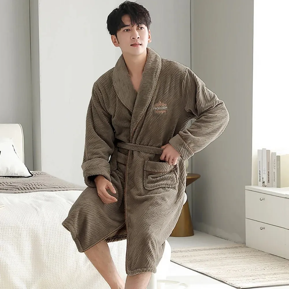 4XL Big Size Pijamas For 110kg Men's Bathrobe Warm Winter Thicken Short Plush Nightwear Men Loose Soft Shower Robe Dressing Gown