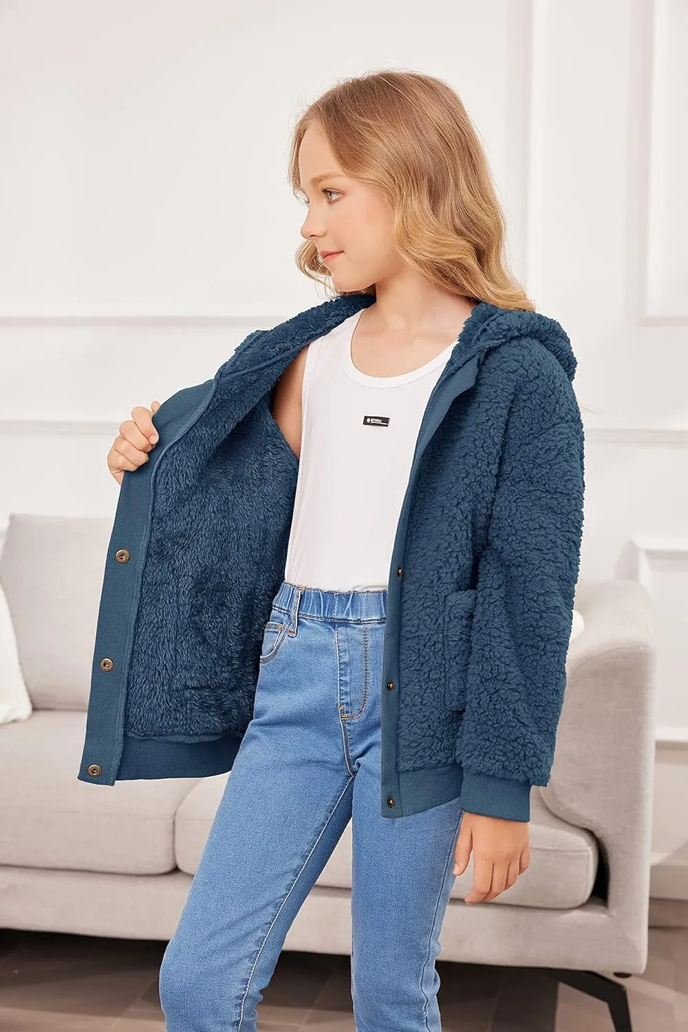 Arshiner Girls Fleece Sherpa Jacket Faux Shearling Fluffy Hooded Coat