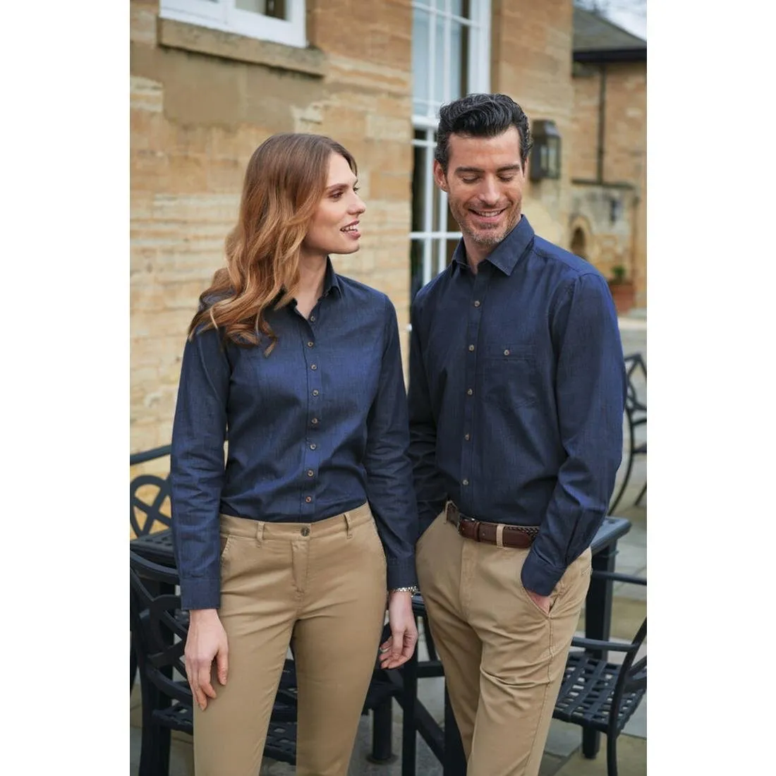 BA144-16 Brook Taverner Womens Banff Long Sleeve Chambray Shirt Navy Size 16