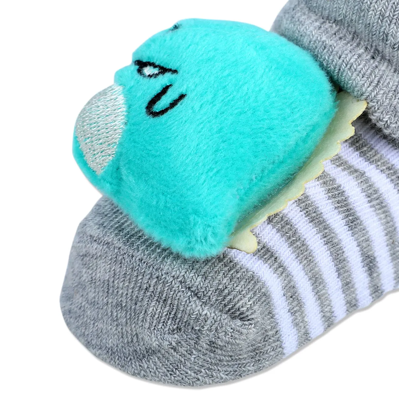 Baby Moo Dino Cotton Anti-Skid 3D Socks - Grey