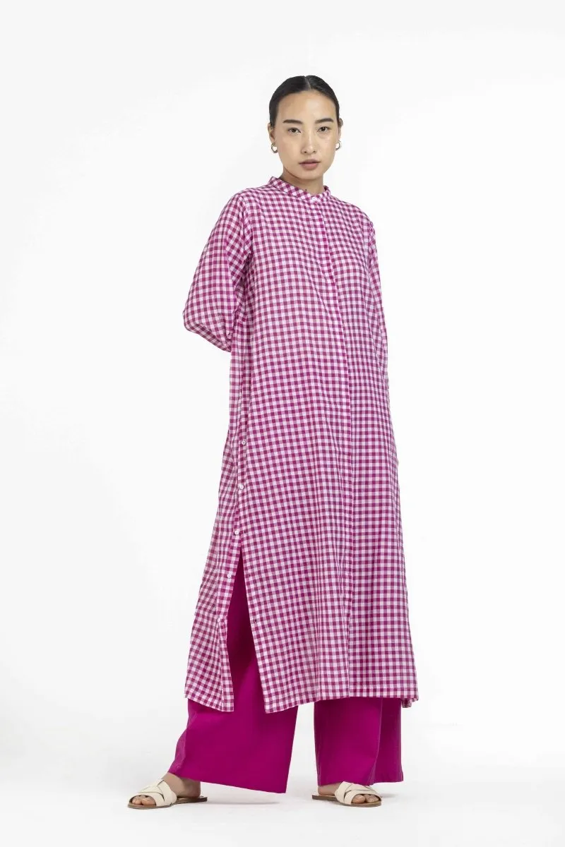 Back Gather Jacket Hot Pink Check