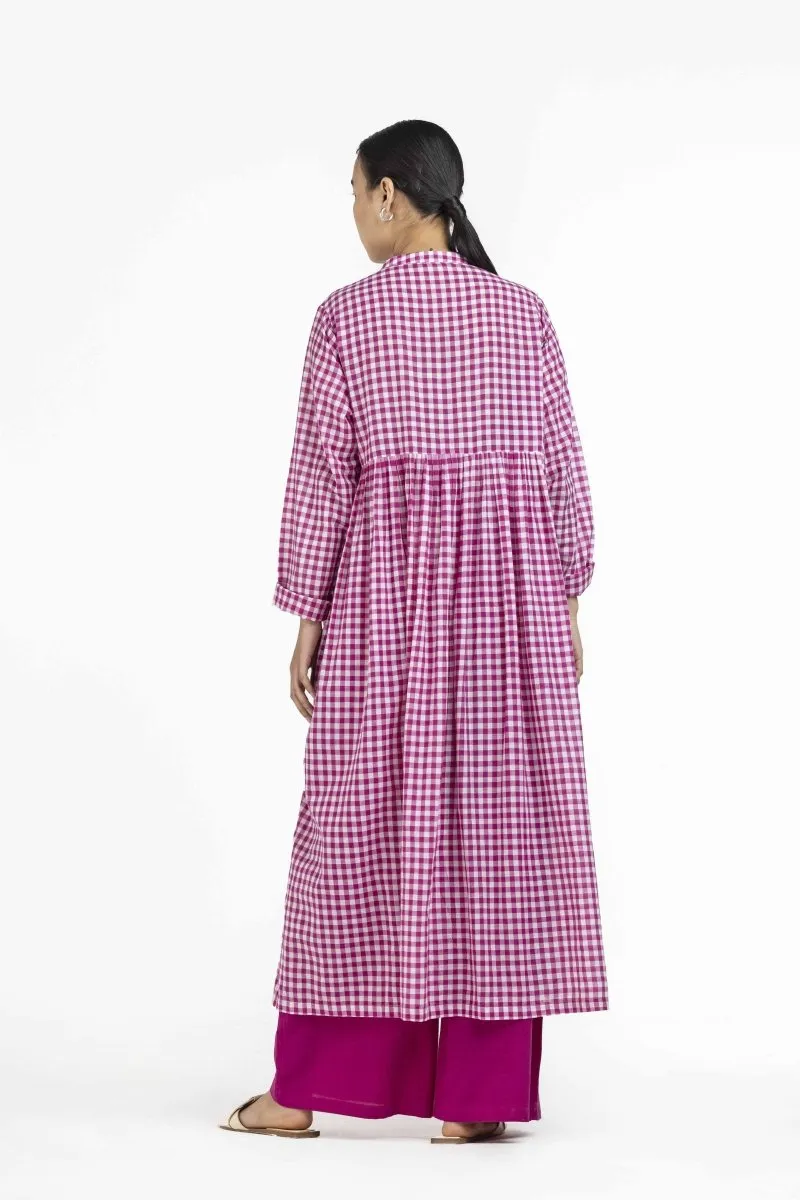 Back Gather Jacket Hot Pink Check