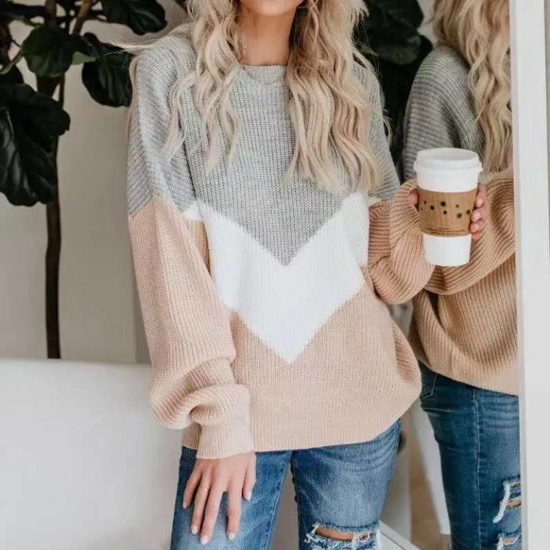 Color Block Oversized Striped Knit Sweaters For Women