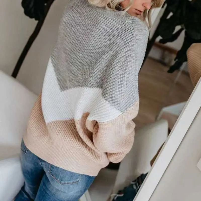 Color Block Oversized Striped Knit Sweaters For Women