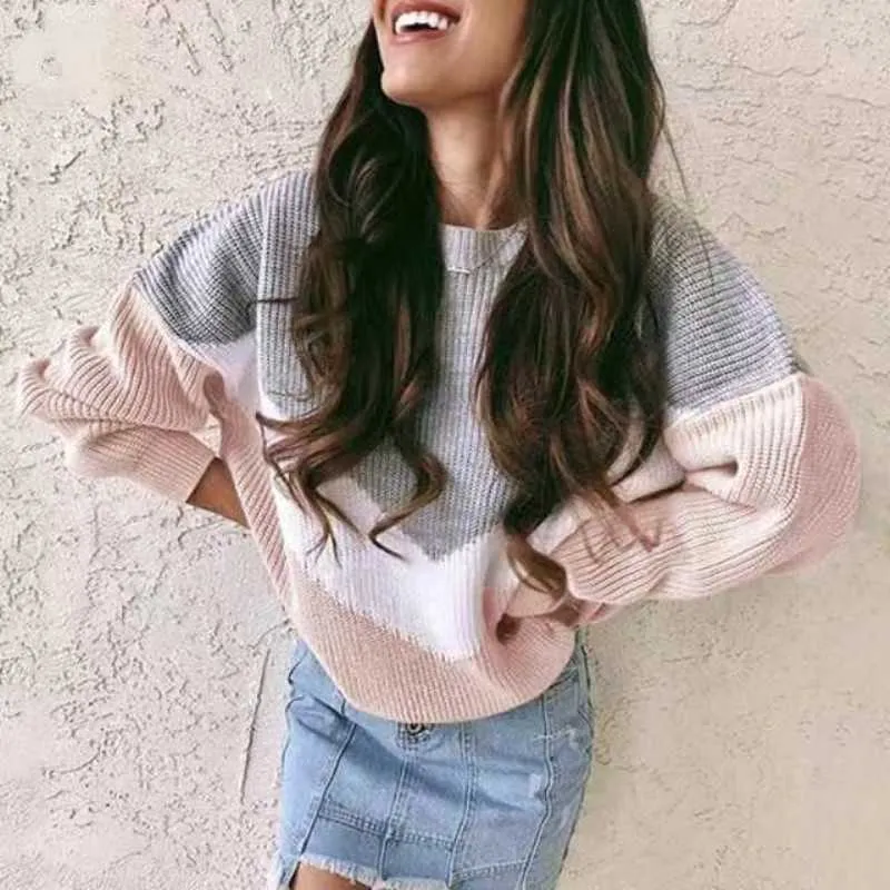 Color Block Oversized Striped Knit Sweaters For Women