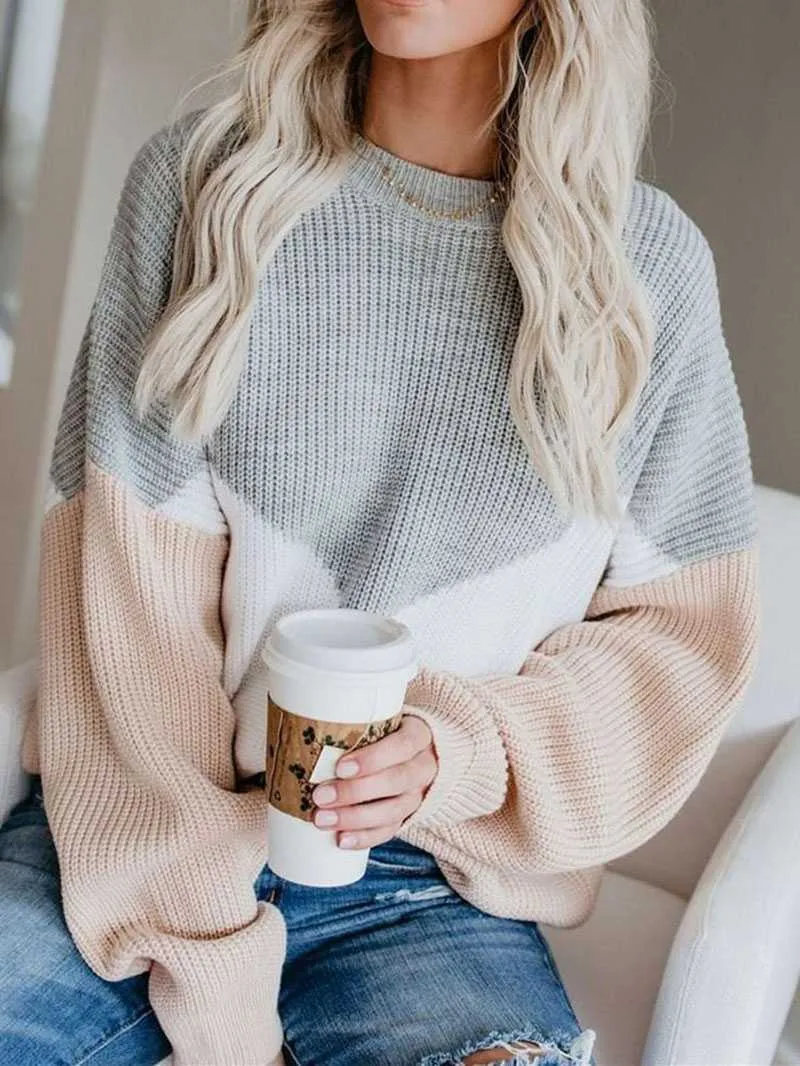 Color Block Oversized Striped Knit Sweaters For Women