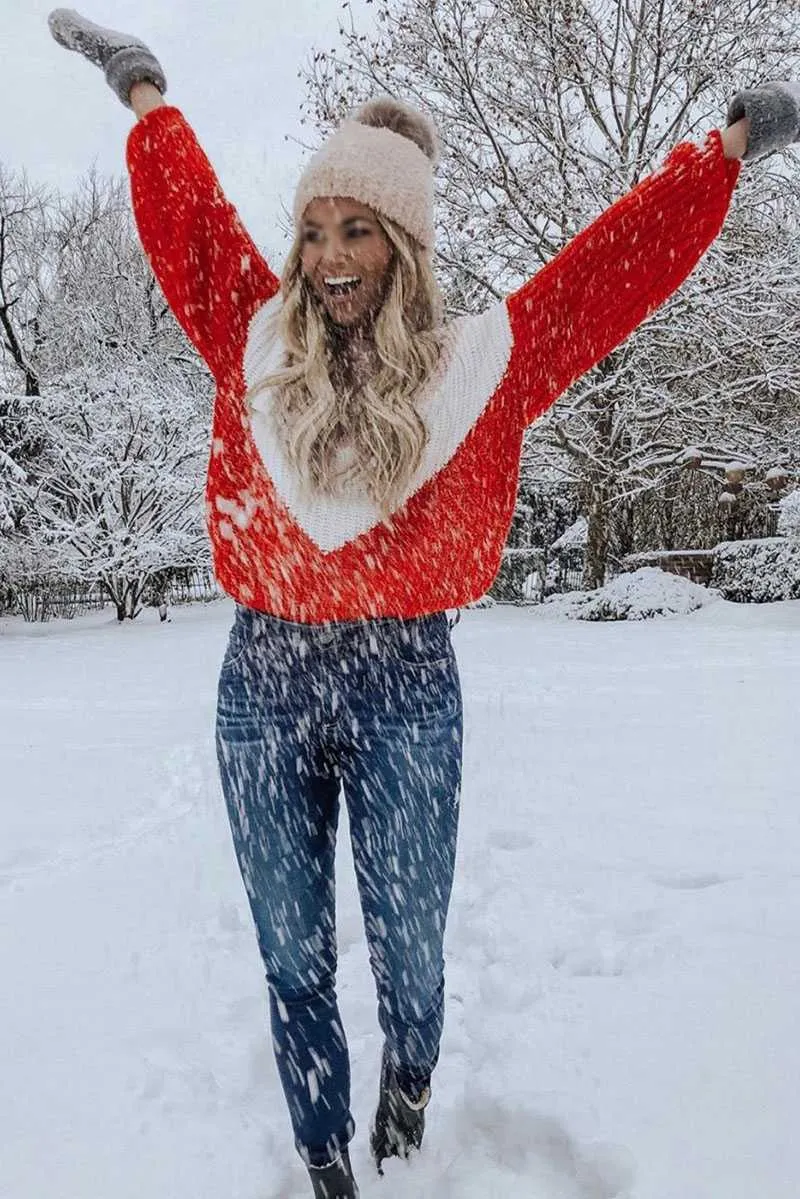 Color Block Oversized Striped Knit Sweaters For Women