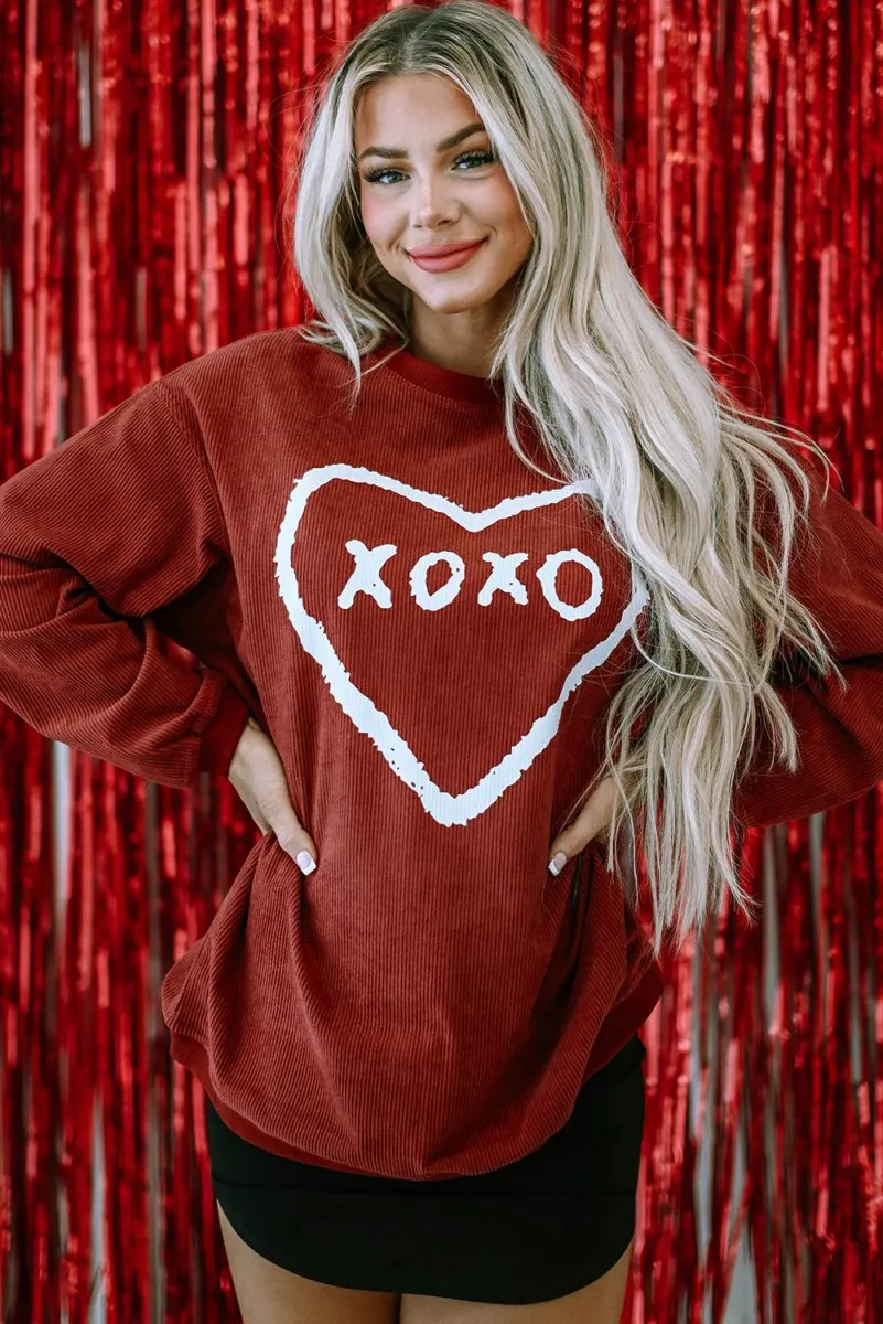 Corduroy Red XOXO Heart Graphic Sweatshirt