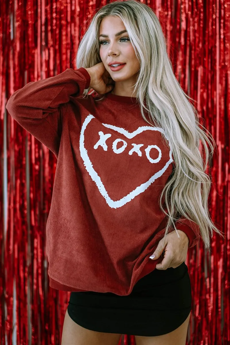 Corduroy Red XOXO Heart Graphic Sweatshirt
