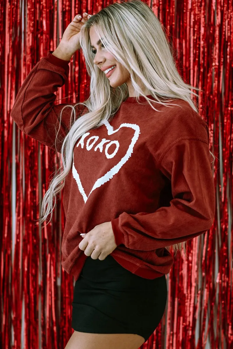 Corduroy Red XOXO Heart Graphic Sweatshirt