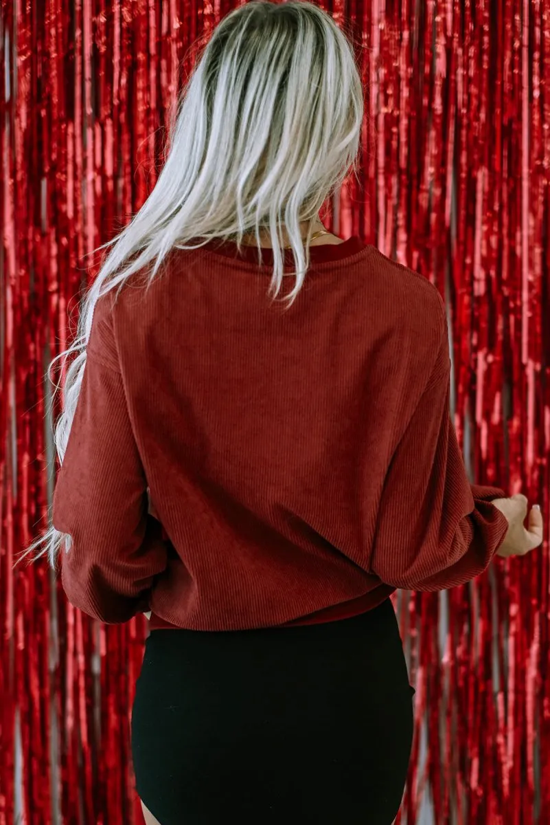 Corduroy Red XOXO Heart Graphic Sweatshirt