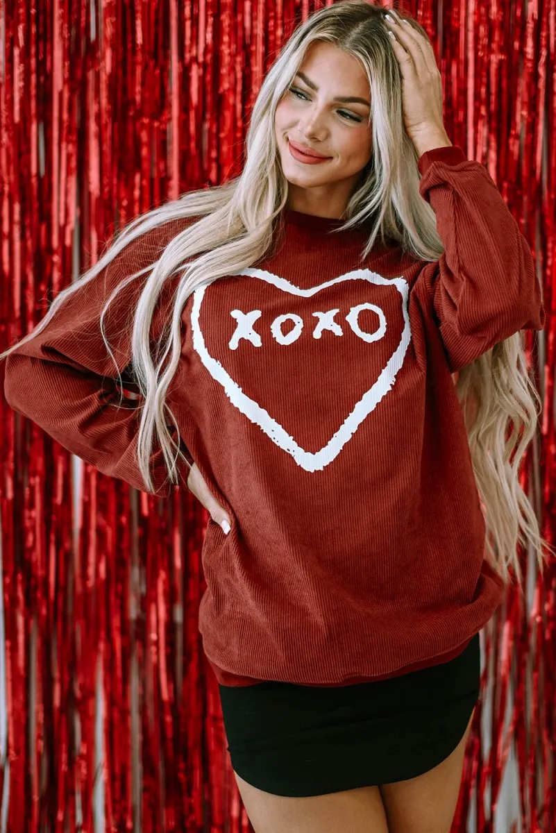 Corduroy Red XOXO Heart Graphic Sweatshirt