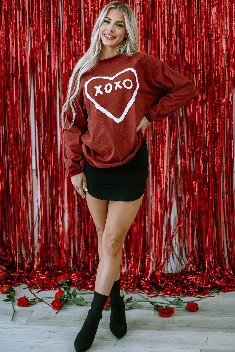 Corduroy Red XOXO Heart Graphic Sweatshirt