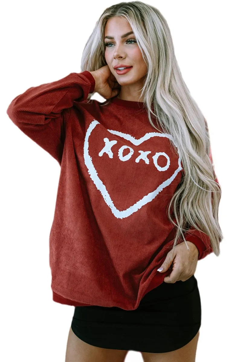 Corduroy Red XOXO Heart Graphic Sweatshirt