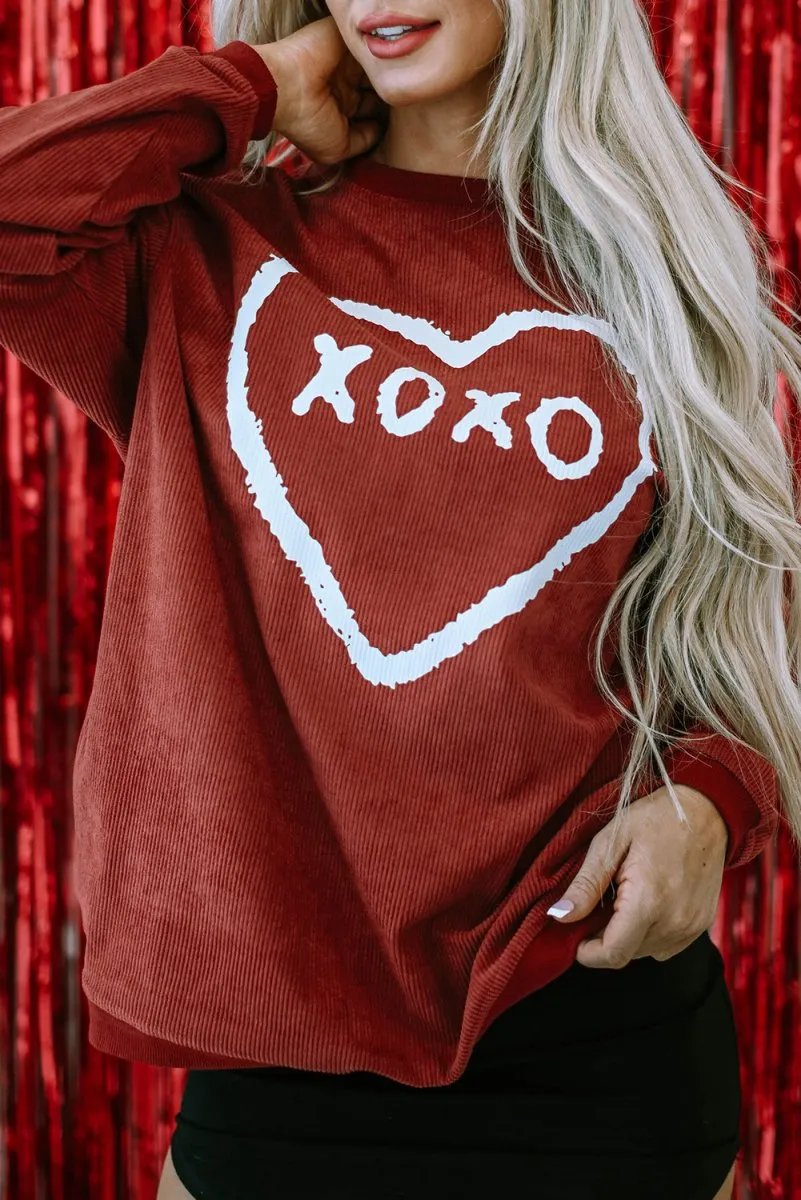 Corduroy Red XOXO Heart Graphic Sweatshirt
