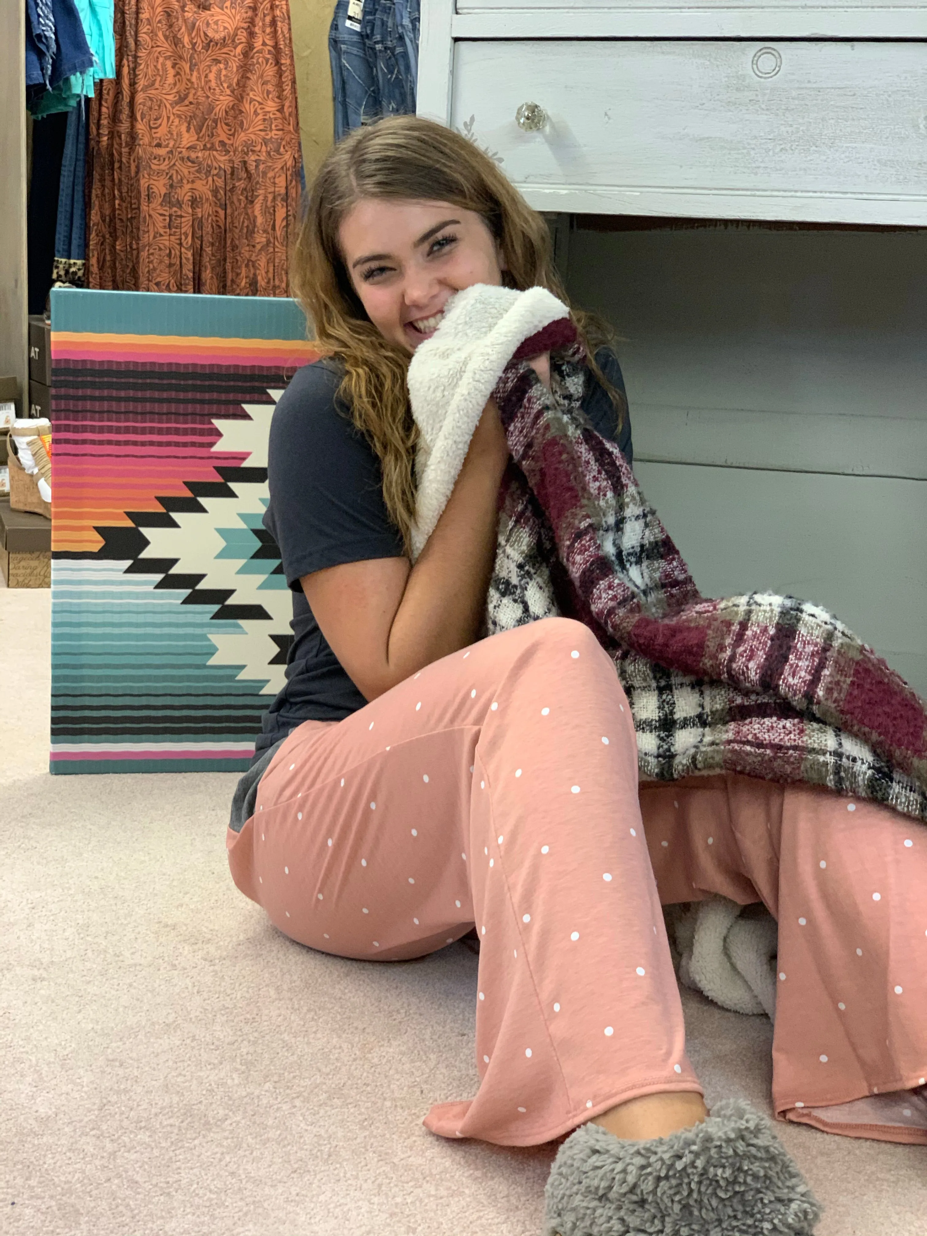 Dusty Pink Draw Sting Lounge Pants-Plus Size