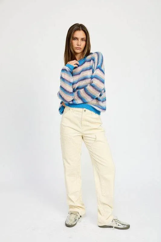 Emory Park Stripped Crochet Sweater Top