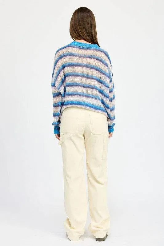 Emory Park Stripped Crochet Sweater Top