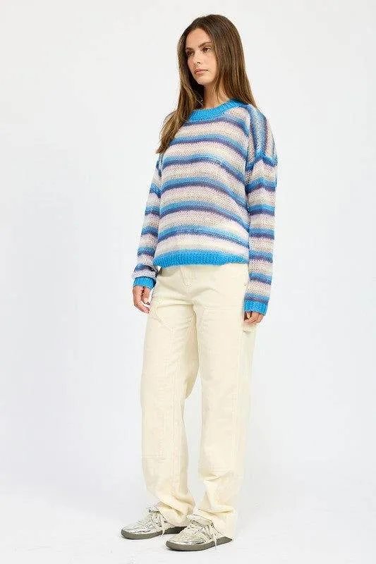 Emory Park Stripped Crochet Sweater Top