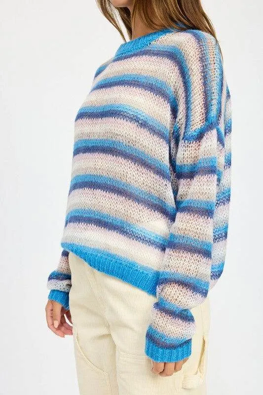 Emory Park Stripped Crochet Sweater Top