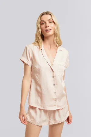 Eva Short Tencel™ Pyjama Set - Blush with White Piping