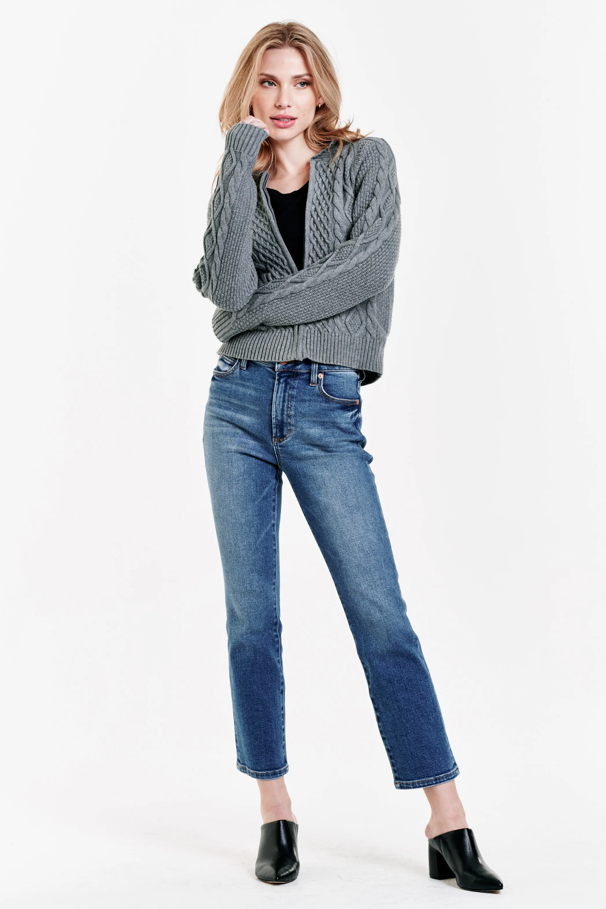EVERLY ZIP SWEATER JACKET HEATHER GREY