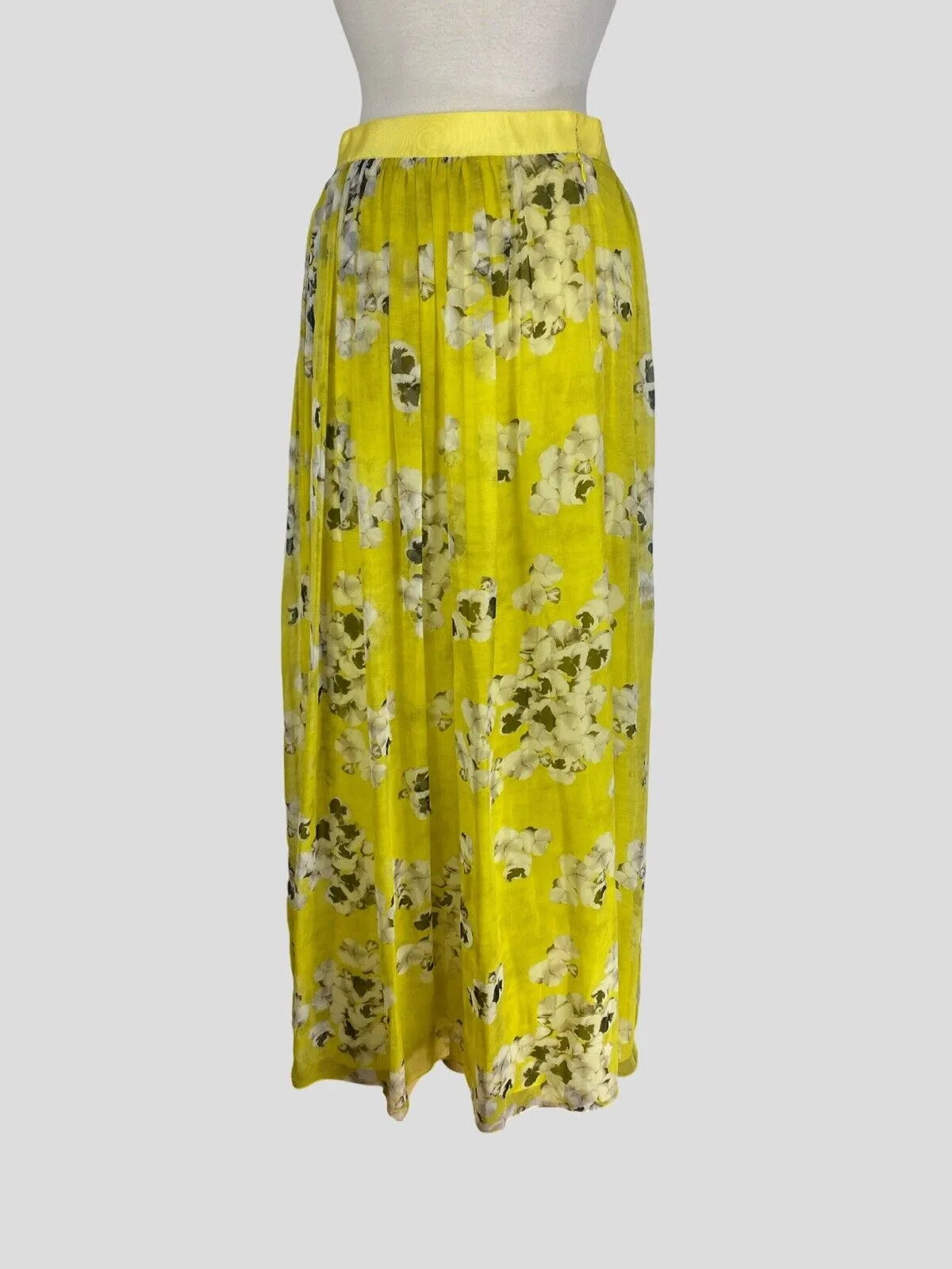 Gambattista Valli yellow floral print midi 100% silk skirt size UK10/US6