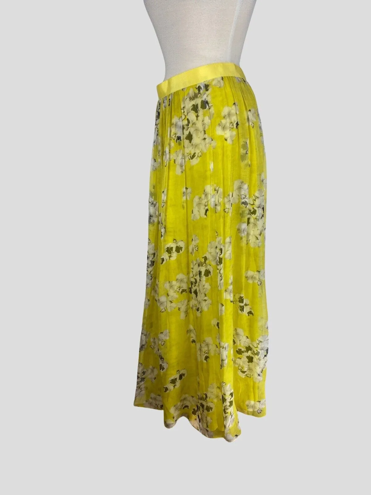 Gambattista Valli yellow floral print midi 100% silk skirt size UK10/US6