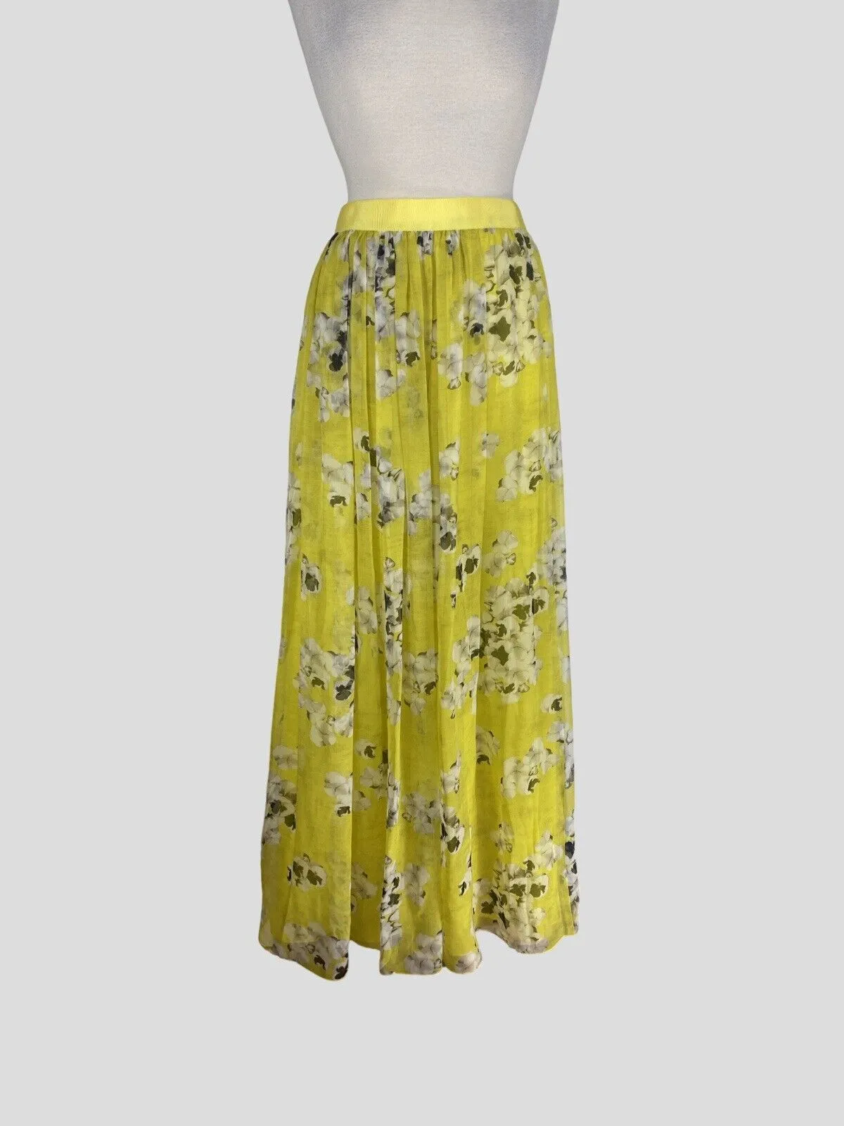 Gambattista Valli yellow floral print midi 100% silk skirt size UK10/US6