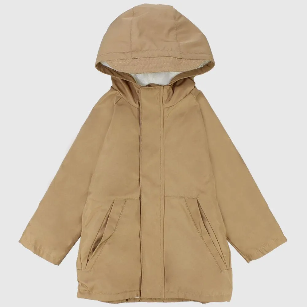 Khaki Unisex Long-Sleeved Waterproof Hooded Jacket