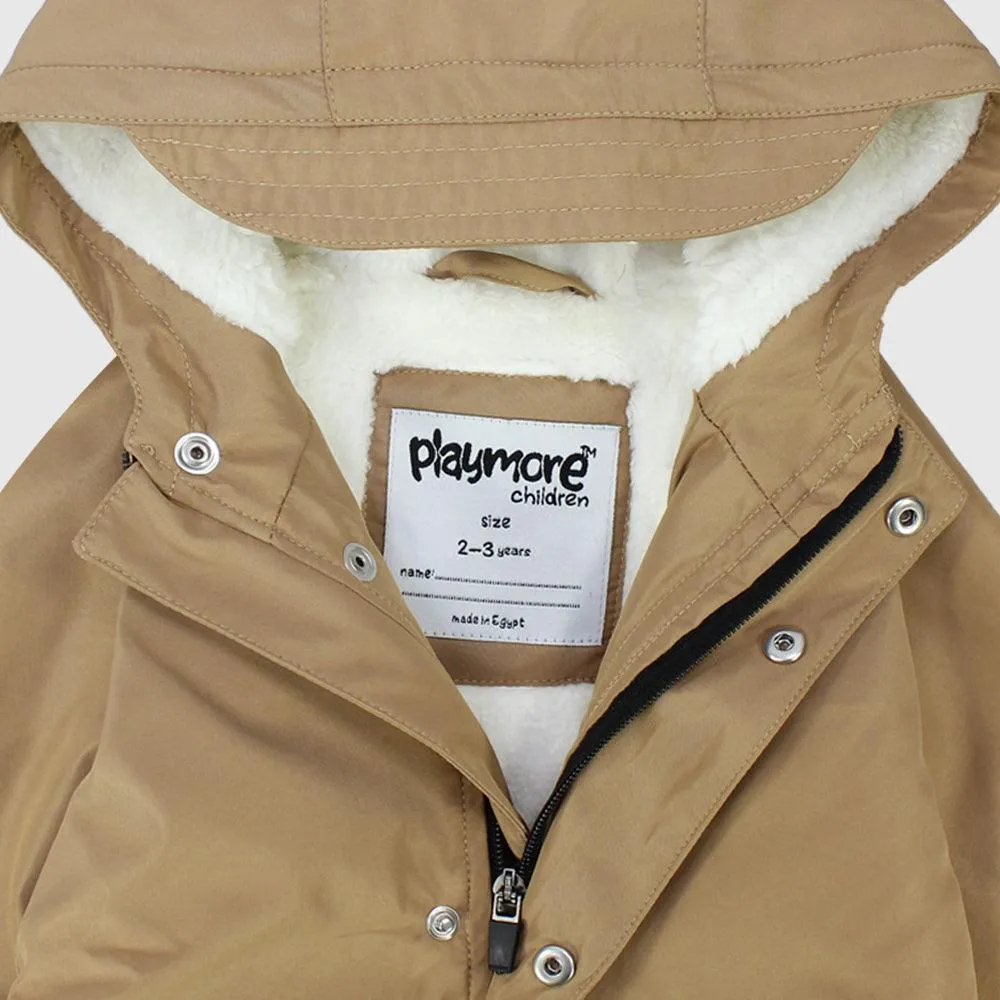 Khaki Unisex Long-Sleeved Waterproof Hooded Jacket