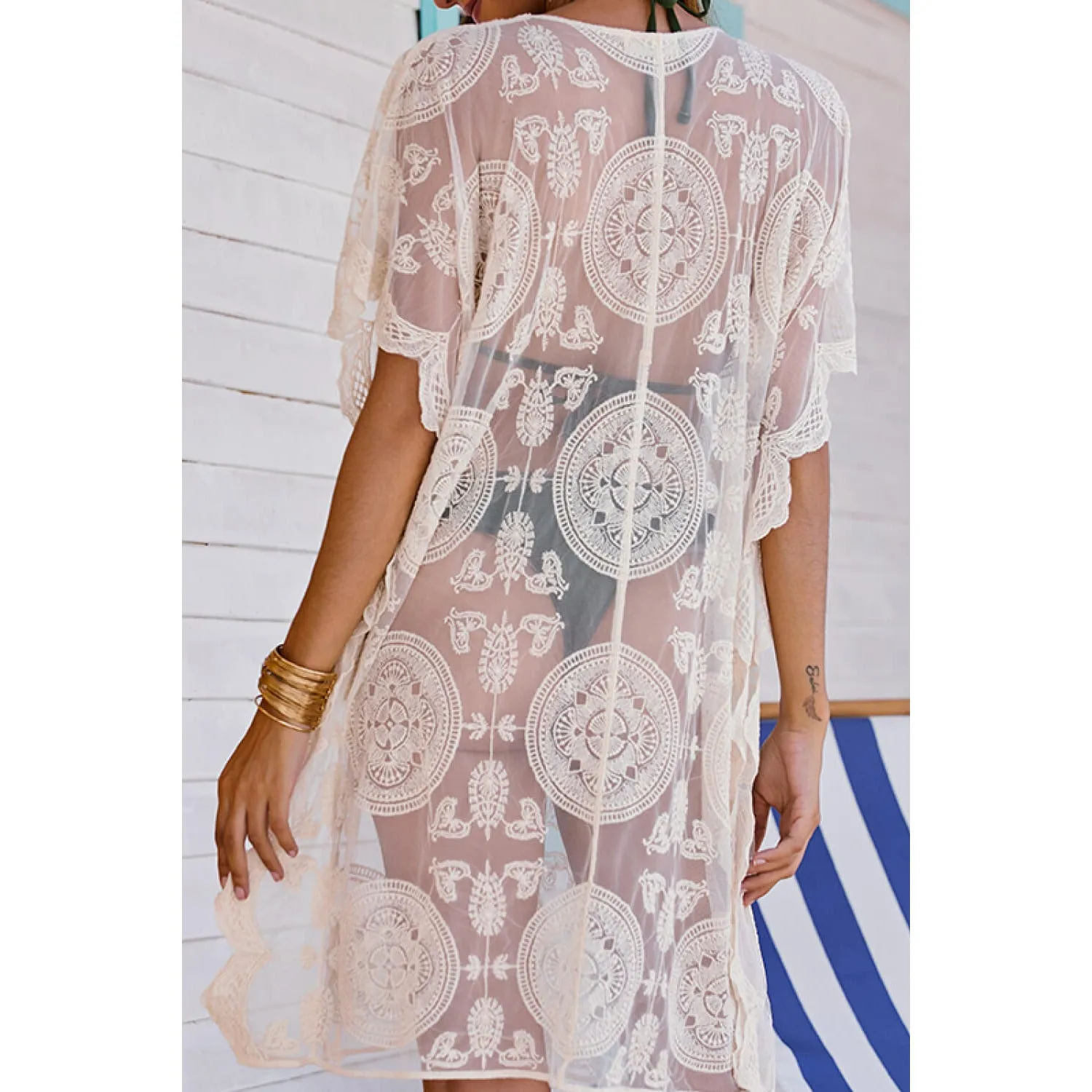 Lace-Up Sheer Cover Up