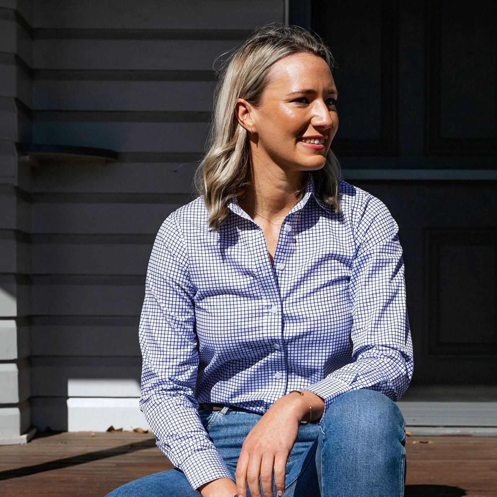 Ladies Coco Fine Navy Check Relaxed Fit Shirt