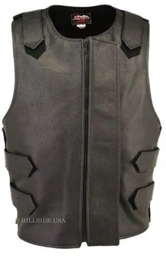 Made in USA Bulletproof Style Leather Motorcycle Vest Black/Purple