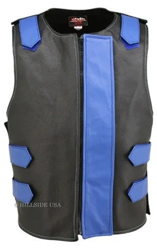 Made in USA Bulletproof Style Leather Motorcycle Vest Black/Purple
