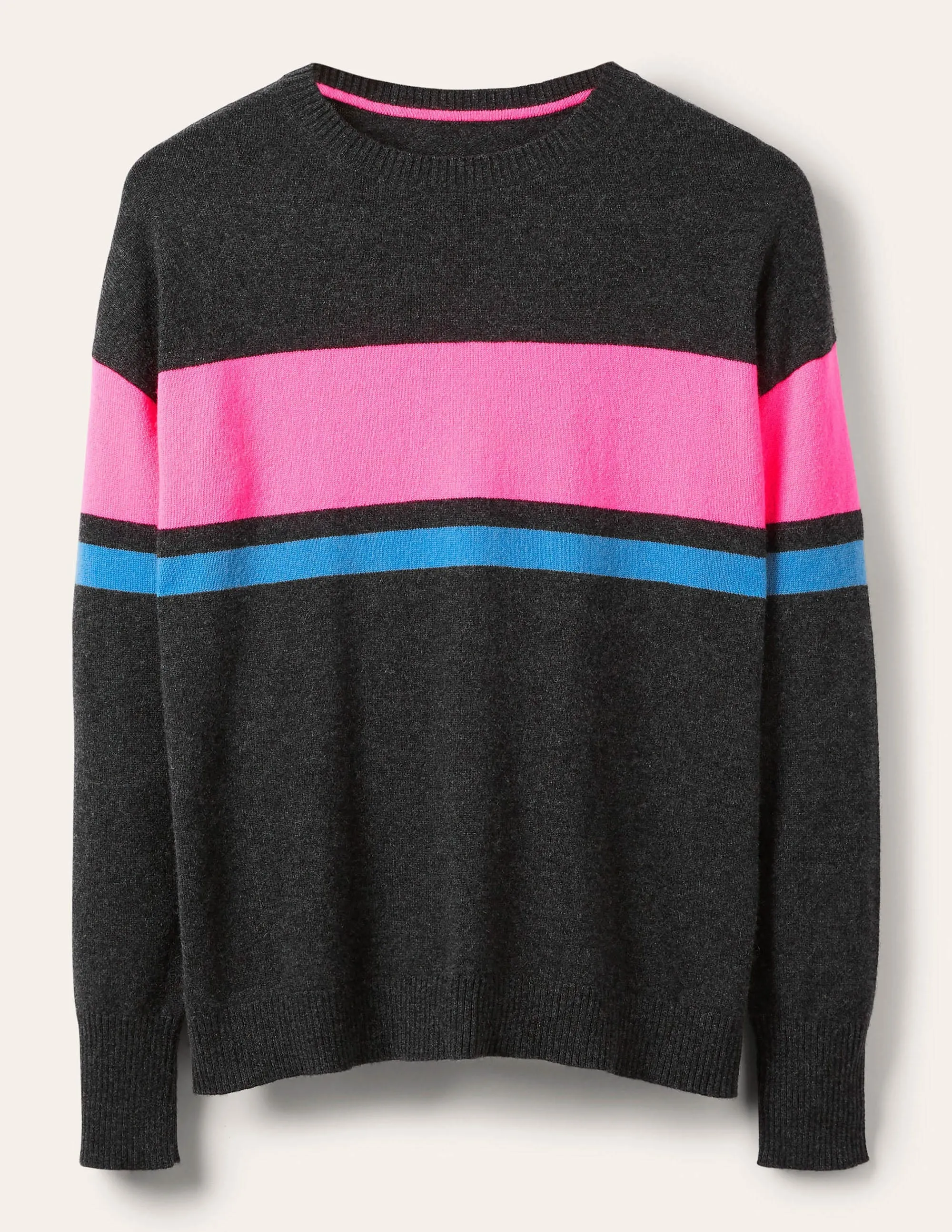 Margot Cashmere Jumper-Charcoal Melange, Neon Stripe