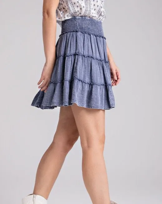 Mineral Wash Tiered Smock Skirt