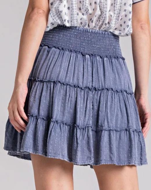 Mineral Wash Tiered Smock Skirt