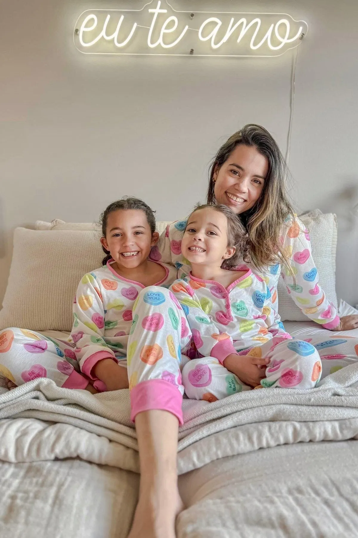 Mom & Me - White Candy Heart Pajamas