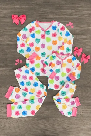 Mom & Me - White Candy Heart Pajamas