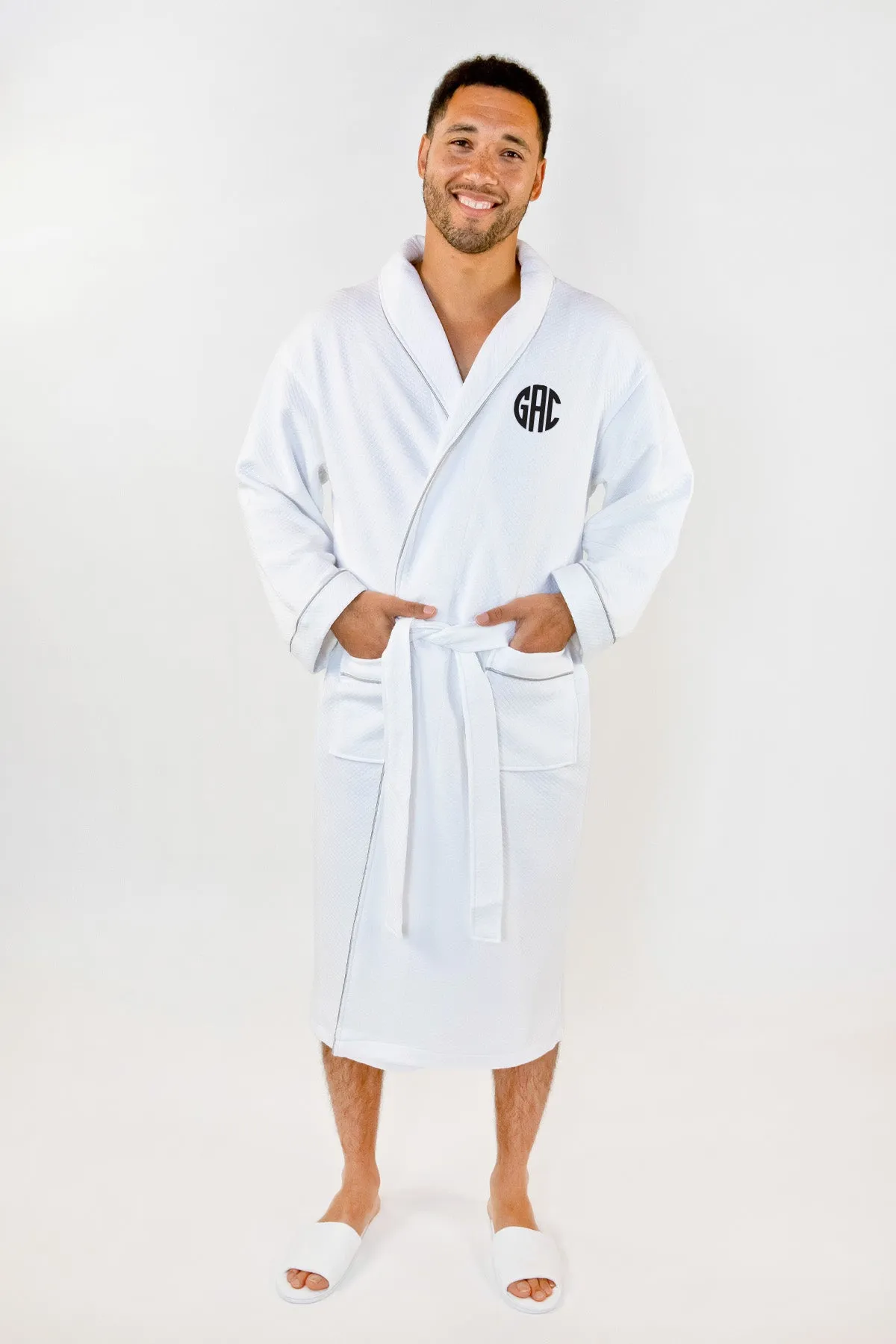 Mr and Mrs Smith Grid Style Embroidered Bath Robe White
