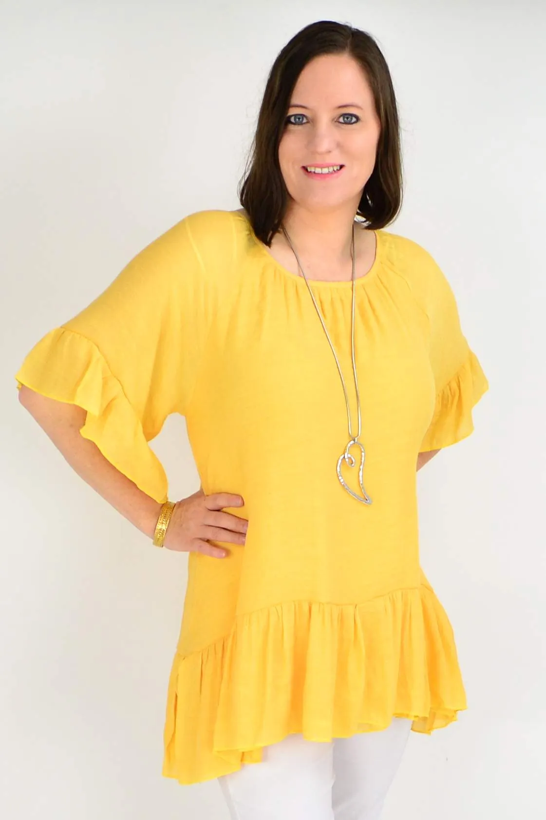 Mustard Yellow Cotton Tunic Blouse