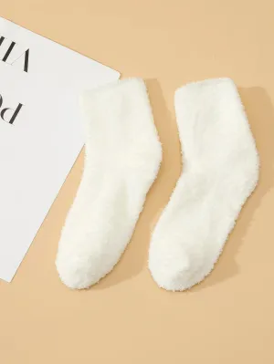 Plain Fuzzy White Socks Warm Socks for Women Cute Socks Novelty Socks Fun Socks